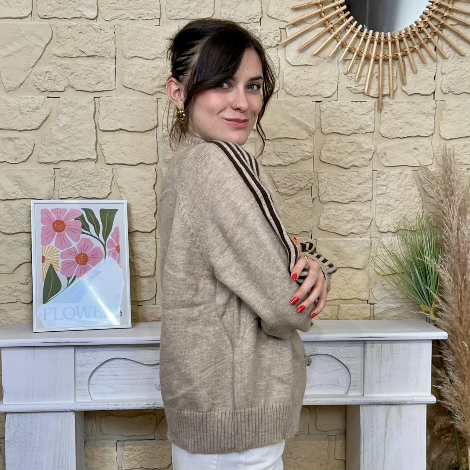 Gilet femme zippé à brandebourgs VERSION FÉMININ - taupe - taille-unique