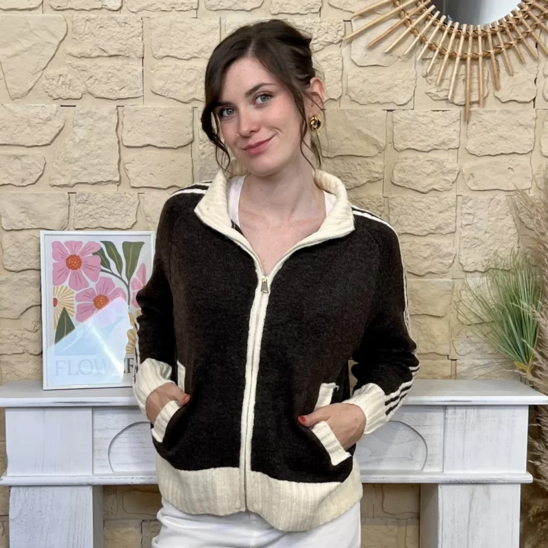 Gilet zippé femme esprit sport chic - marron - taille-unique