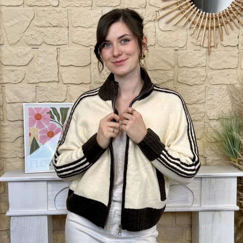 Gilet zippé femme esprit sport chic VERSION FÉMININ - beige - taille-unique