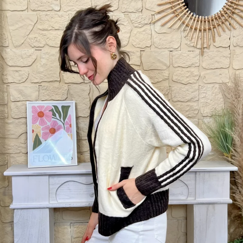 Gilet zippé femme esprit sport chic VERSION FÉMININ - beige - taille-unique