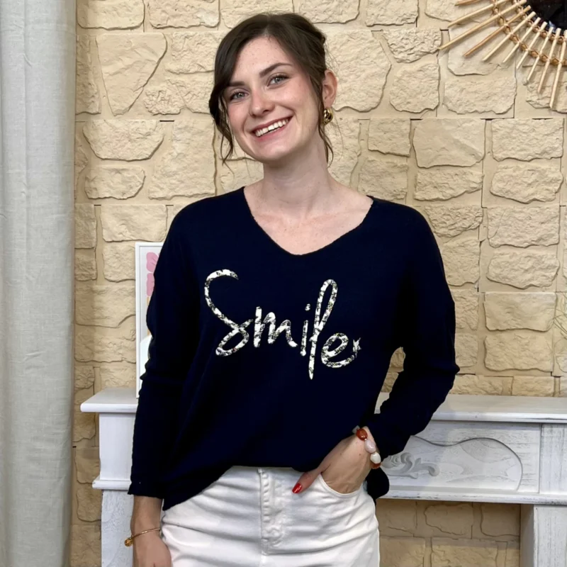 Pull oversize Smile femme « Tendance » - marine - taille-unique