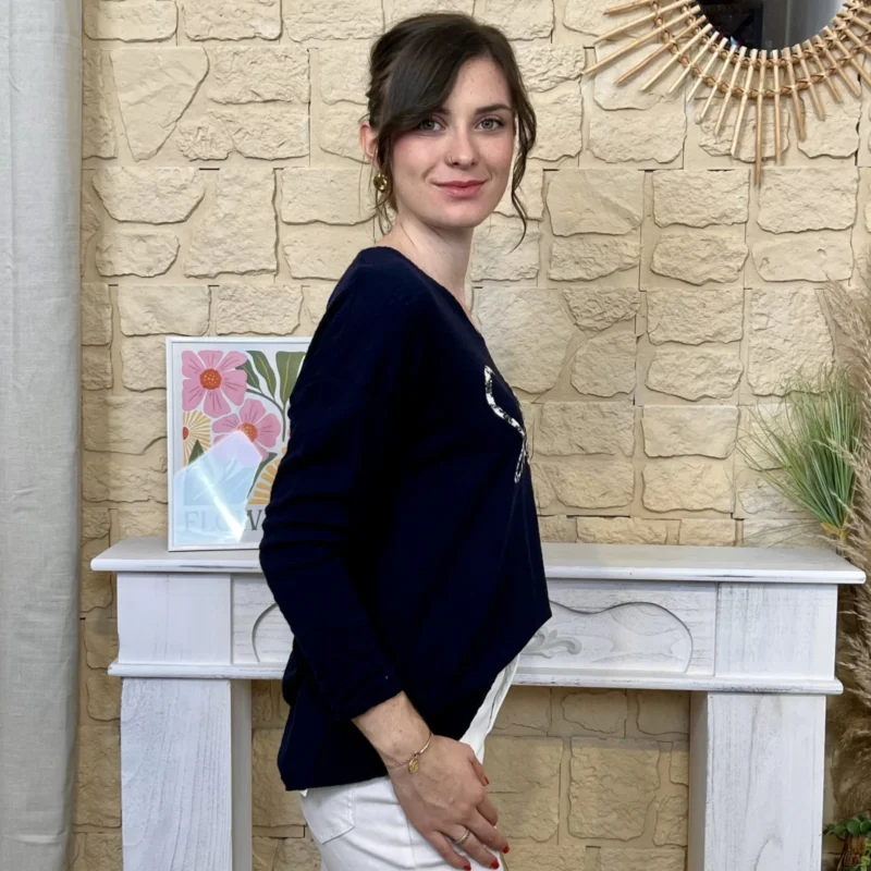 Pull oversize Smile femme « Tendance » - marine - taille-unique