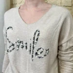 Pull oversize Smile femme « Tendance » - beige - taille-unique