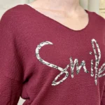 Pull oversize Smile femme « Tendance » - bordeaux - taille-unique
