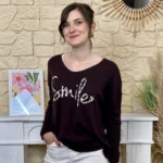 Pull oversize Smile femme « Tendance » - marron - taille-unique