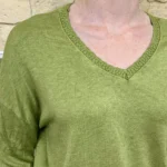 Pull léger femme col V maille fine « Tendance » - vert - taille-unique