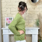 Pull léger femme col V maille fine « Tendance » - vert - taille-unique