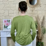 Pull léger femme col V maille fine « Tendance » - vert - taille-unique