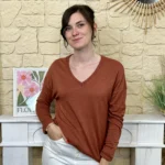 Pull léger femme col V maille fine « Tendance » - rouille - taille-unique