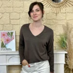 Pull léger femme col V maille fine « Tendance » - marron - taille-unique