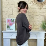 Pull léger femme col V maille fine « Tendance » - marron - taille-unique