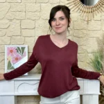 Pull léger femme col V maille fine « Tendance » - bordeaux - taille-unique