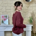 Pull léger femme col V maille fine « Tendance » - bordeaux - taille-unique