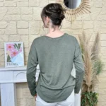 Pull léger femme col V maille fine « Tendance » - kaki - taille-unique