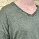 Pull léger femme col V maille fine « Tendance » - kaki - taille-unique