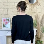 Pull léger femme col V maille fine « Tendance » - noir - taille-unique