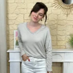 Pull léger femme col V maille fine « Tendance » - beige - taille-unique
