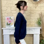 Pull léger femme col V maille fine « Tendance » - marine - taille-unique