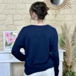 Pull léger femme col V maille fine « Tendance » - marine - taille-unique