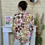 Chemise fleurie femme en voile léger « Tendance » - beige - taille-unique