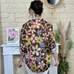 Chemise fleurie femme en voile léger « Tendance » - marron - taille-unique
