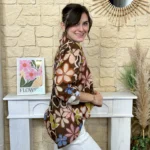 Chemise fleurie femme en voile léger « Tendance » - marron - taille-unique