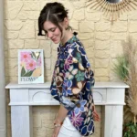 Chemise fleurie femme en voile léger « Tendance » - marine - taille-unique