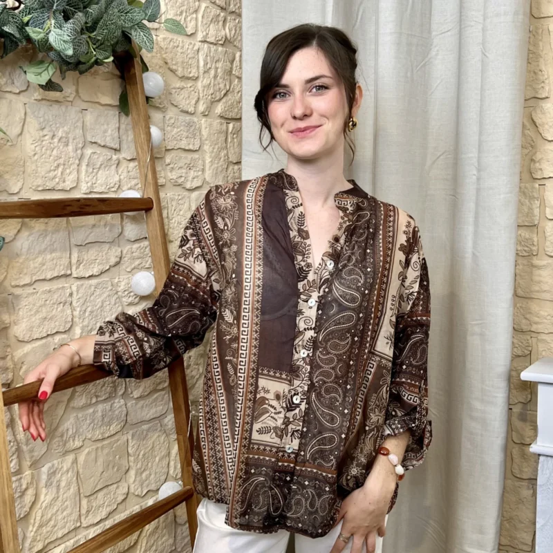 Chemise femme imprimée bohème « Tendance » - marron - taille-unique