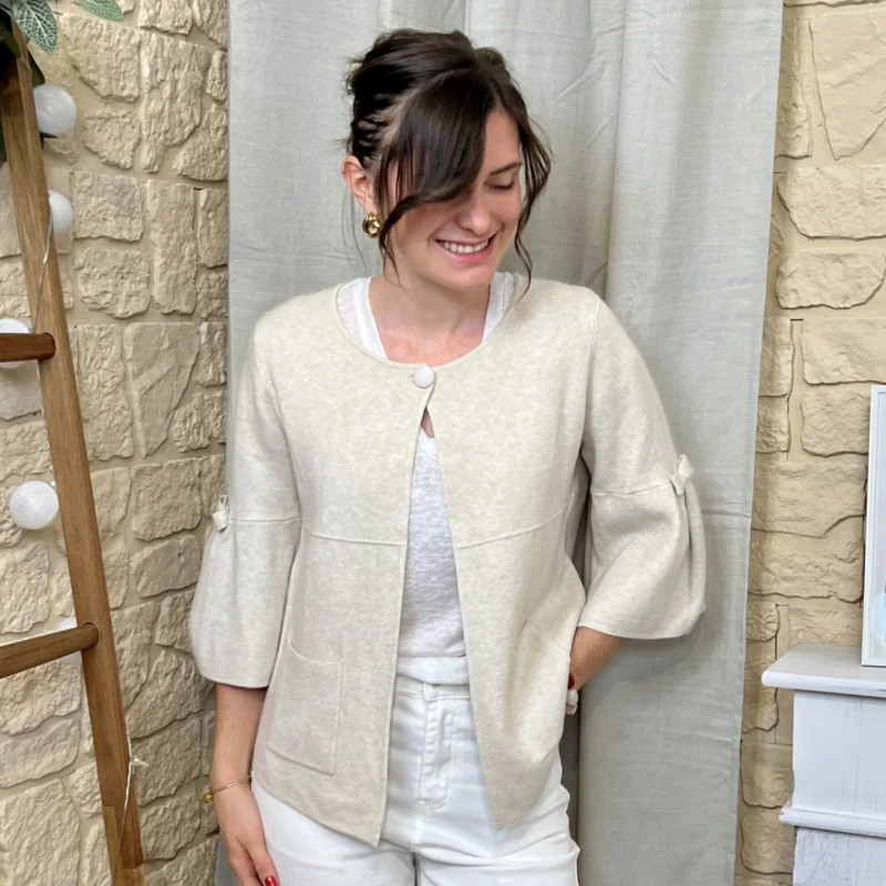 Gilet femme aspect lainage manches évasées - beige - taille-unique