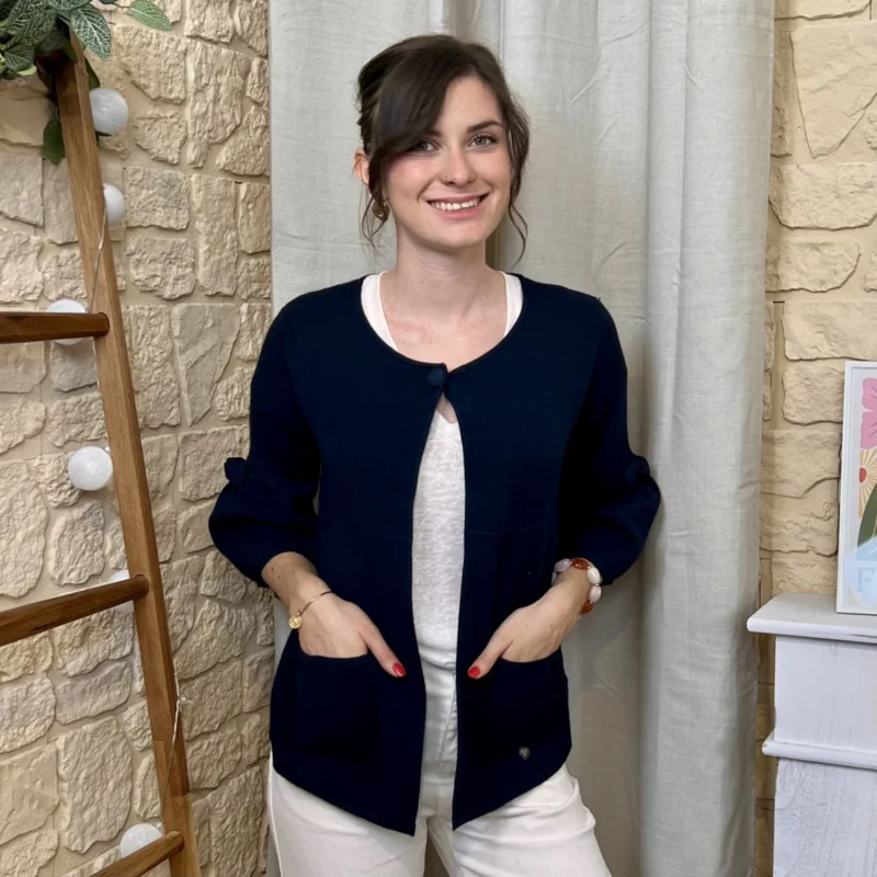 Gilet femme aspect lainage manches évasées « Tendance » - marine - taille-unique