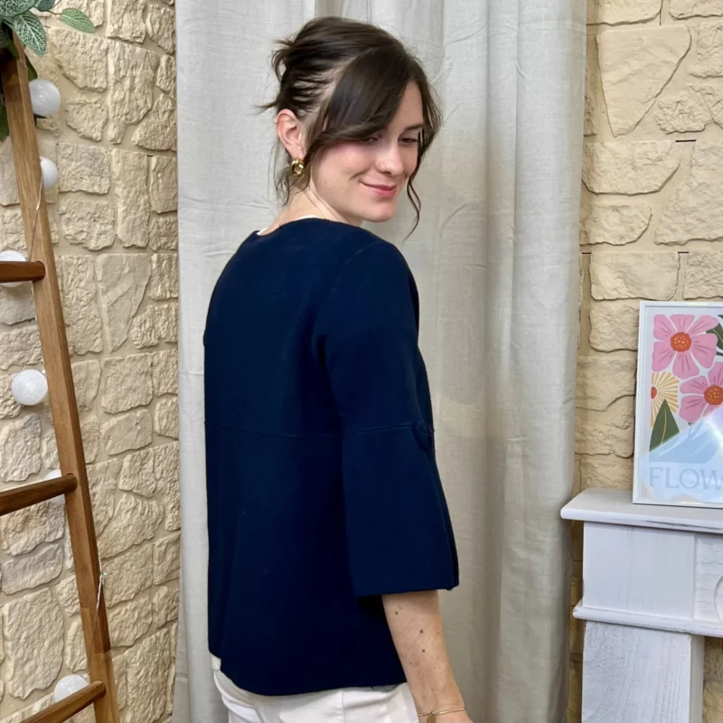 Gilet femme aspect lainage manches évasées « Tendance » - marine - taille-unique