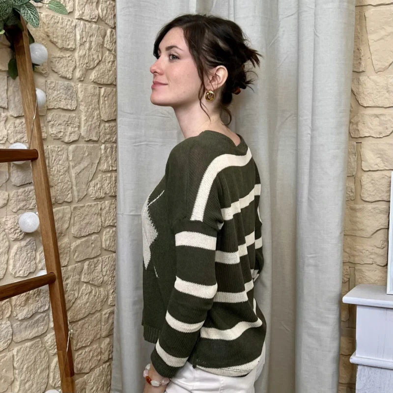 Pull femme oversize à losanges - kaki - taille-unique