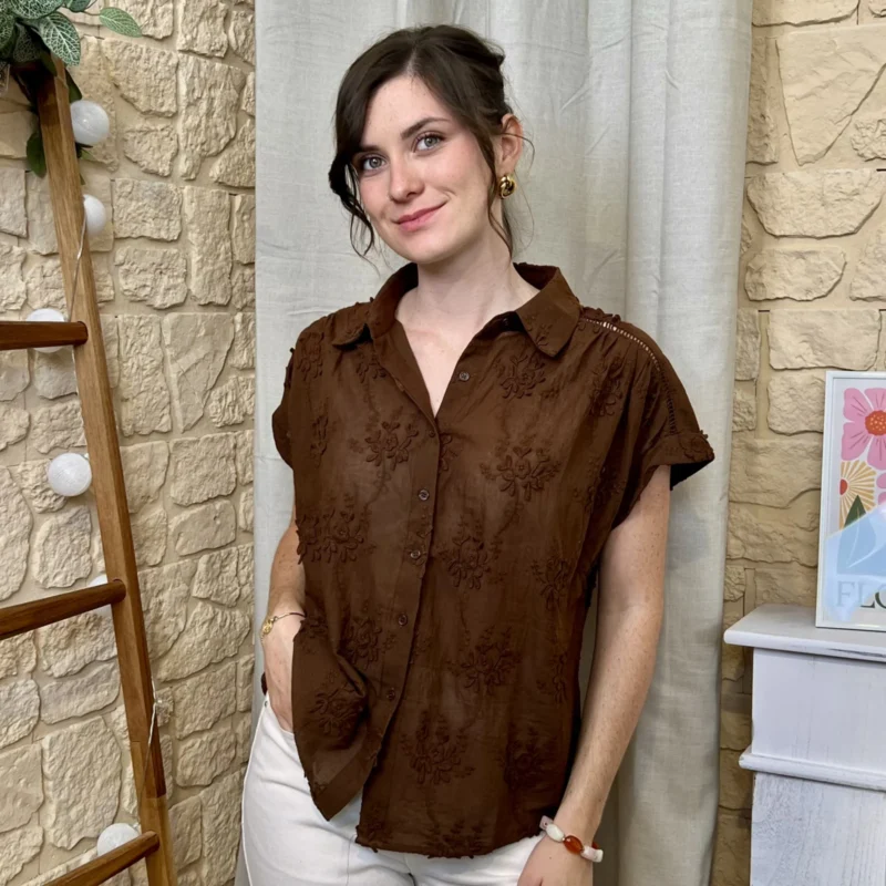 Chemise femme brodée VERSION FÉMININ - marron - 40