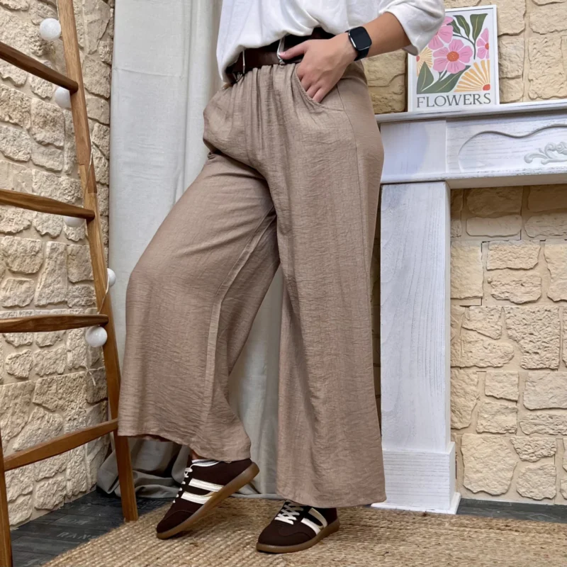 Pantalon palazzo fluide T36-T44 - taupe - taille-unique