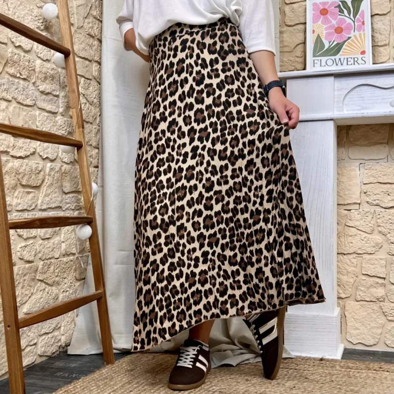 Jupe longue léopard femme « Tendance » - camel - taille-unique