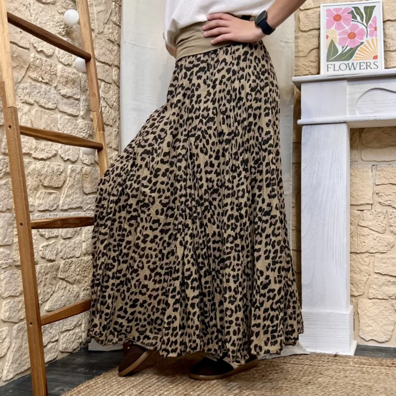Jupe longue femme léopard - camel - taille-unique