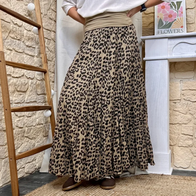Jupe longue femme léopard - camel - taille-unique