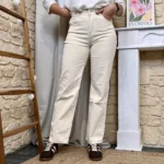 Jean Wide Leg femme en velours VOGGO taille haute T36-T44 - ecru - 44