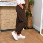 Pantalon femme fluide en coton « Tendance » - marron - 46