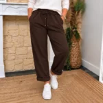 Pantalon femme fluide en coton « Tendance » - marron - 46