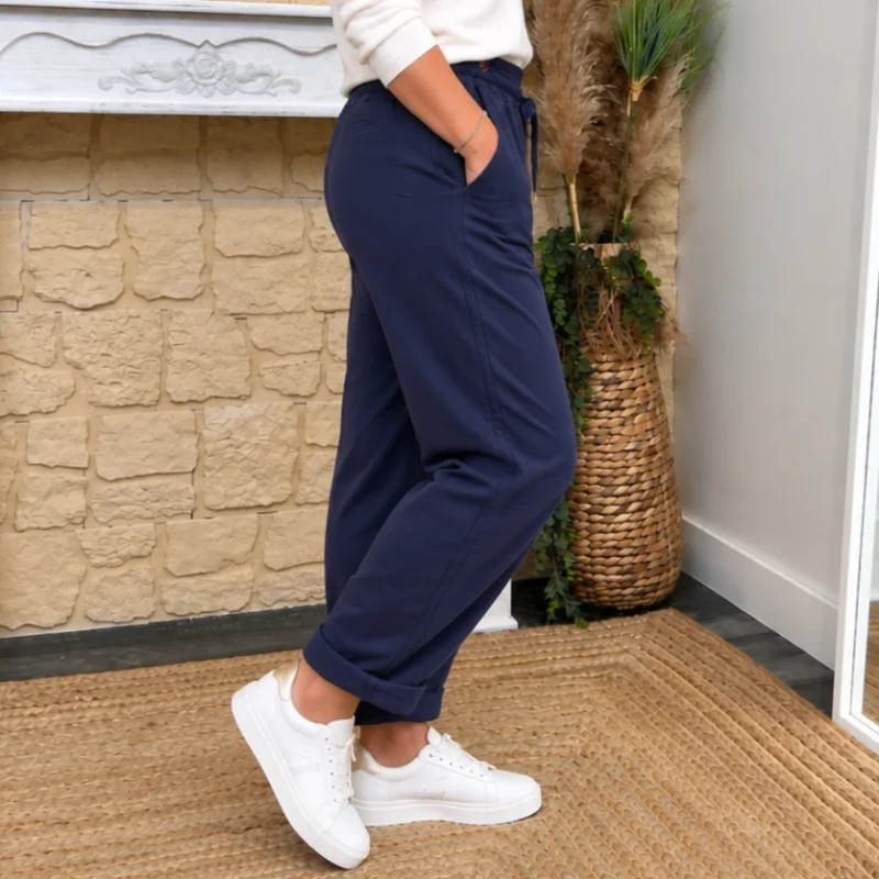 Pantalon femme fluide en coton « Tendance » - marine - 46