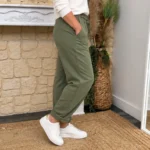 Pantalon femme fluide en coton « Tendance » - kaki-clair - 46