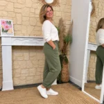 Pantalon femme fluide en coton « Tendance » - kaki-clair - 46
