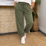 Pantalon femme fluide en coton « Tendance » - kaki-clair - 46