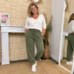 Pantalon femme fluide en coton « Tendance » - kaki-clair - 46