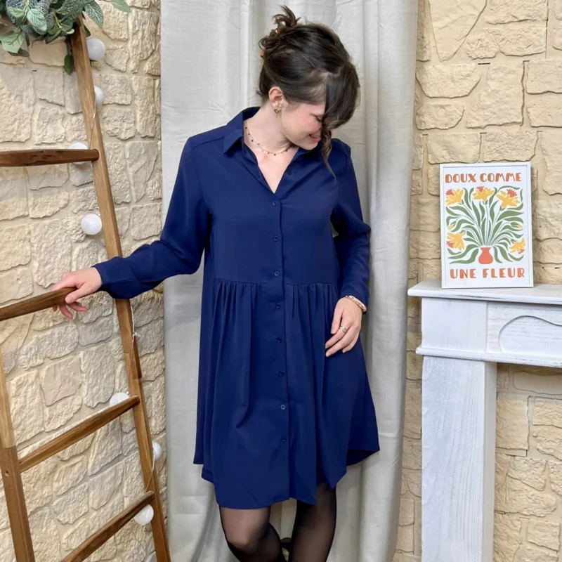 Robe chemise unie Maëlle (T36-T38) - marine - 38