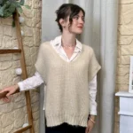 Pull femme maille sans manches à boutons « Tendance » - beige - taille-unique