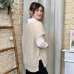 Pull femme maille sans manches à boutons « Tendance » - beige - taille-unique