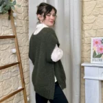 Pull femme maille sans manches à boutons « Tendance » - kaki - taille-unique
