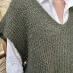 Pull femme maille sans manches à boutons « Tendance » - kaki - taille-unique